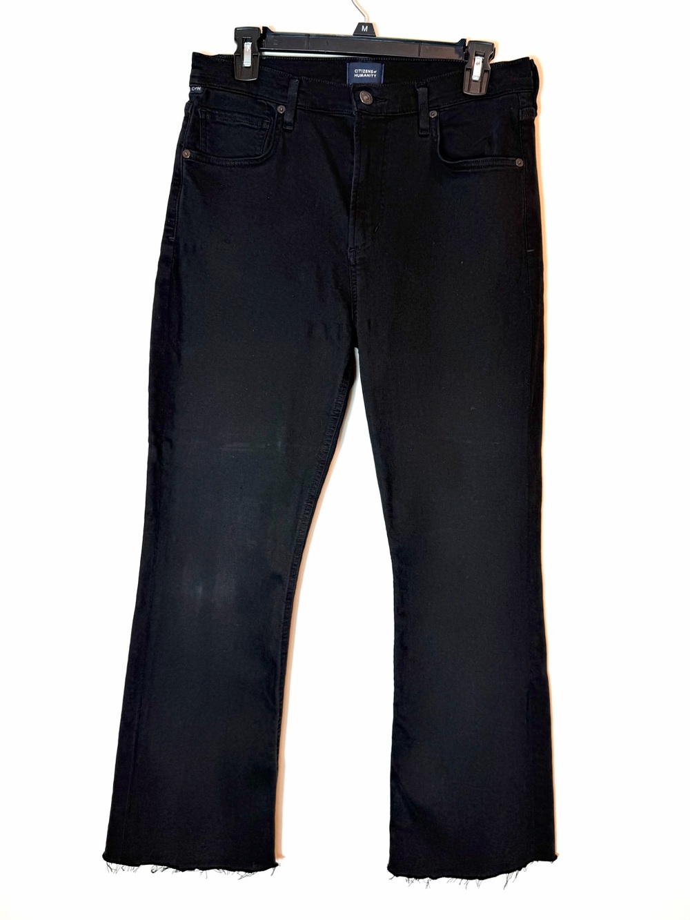 Citizens of Humanity Isola Cropped Bootcut Jeans Black Raw Hem Sz 29